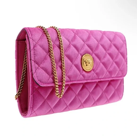Versace La Medusa Chain crossbody velvet quilted fuchsia clutch NWT! - Picture 3 of 7
